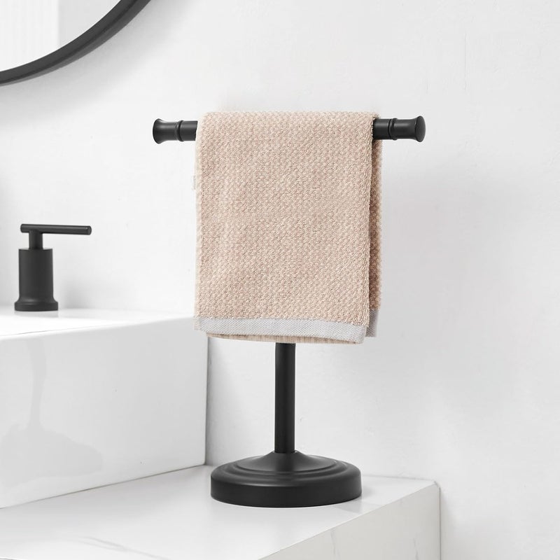 RUMOSE 13 Inch Matte Black Towel Stand Hand Towel Holder Bathroom Kitchen Vanity Countertop T-Shape Towel Rack Free Standing Stainless Steel Towel Bar Towel Ring - Image 2